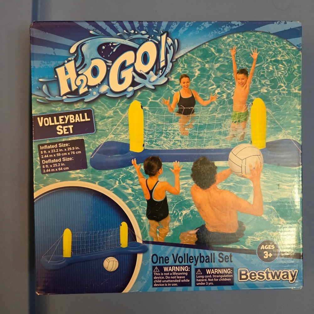 Bestway H2OGO Inflatable Volleyball Set Floating Pool Game Blue Yellow 8ft New